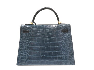 【中古】【美品】HERMES エルメス ケリー32 外縫い アリゲーターリセ トリコロール ゴールド金具 D刻印 クロコダイル ハンドバッグ ショルダーバッグ 2WAYバッグ ブルー ネイビー エキゾチックレザー 本革 レディース 女性用 バック ブランド
