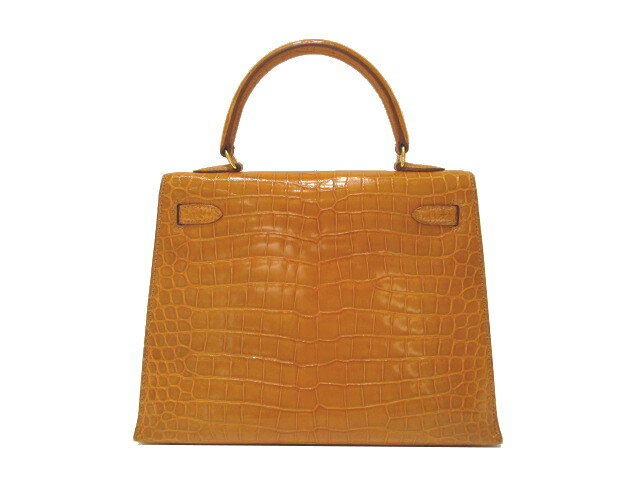 【中古】【美品】HERMES エルメス ケリー25 外縫い ポロサスリセ サフラン ゴールド金具 A刻印□ クロコダイル ハンドバッグ ショルダーバッグ 2WAYバッグ イエロー エキゾチックレザー 本革 レディース 女性用 バック ブランド