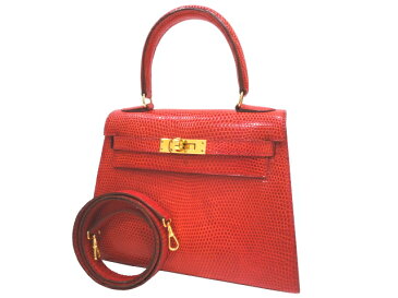 【新品同様品】HERMES エルメス ミニケリー 外縫い リザードリセ ルージュヴィフ ゴールド金具 C刻印□ ヴィンテージ 中古 ハンドバッグ ショルダーバッグ 2WAYバッグ レディース 女性用 本革 エキゾチックレザー ブランド 希少 レア レッド 赤 プレゼント ギフト バック