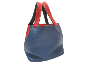 【極美品】HERMES エルメス ピコタンロック カザックMM トリヨンクレマンス ルージュカザック×ブルータラサ シルバー金具 P刻印□ バイカラー 中古 ハンドバッグ レディース 女性用 ブランド 本革 レザー 希少 レア プレゼント ギフト バック
