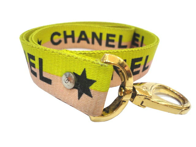 【中古】CHANEL シャネル 01P ネックストラップ スポーツライン ナイロンキャンバス イエロー×ピンク×ブラック ゴールド金具 ネックレス ペンダント ブランド アクセサリー ファッション 小物 希少 レア