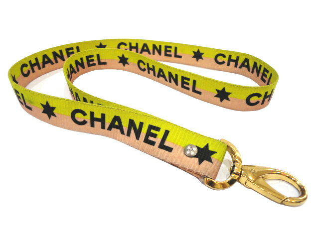 【中古】CHANEL シャネル 01P ネックストラップ スポーツライン ナイロンキャンバス イエロー×ピンク×ブラック ゴールド金具 ネックレス ペンダント ブランド アクセサリー ファッション 小物 希少 レア