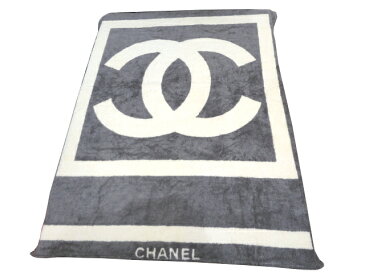 【極美品】CHANEL シャネル ココマーク ロゴ ビーチタオル スポーツライン コットン100％ グレー×ホワイト ブランケット バスタオル 中古 レディース 女性用 メンズ ブランケット ファッション インテリア 希少 レア プレゼント ギフト