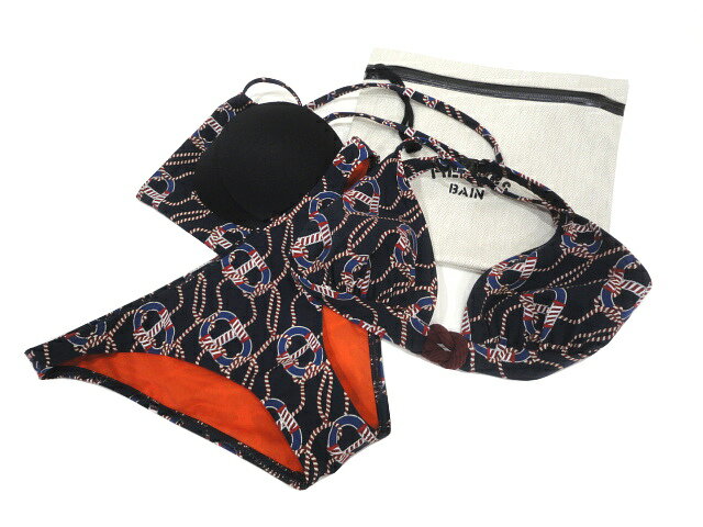 【新品】【未使用品】2023 SS 最新作 HERMES エルメス ジャージー アリアナ ビキニ スイムウエア 36 ナイロン×ポリウレタン ネイビー×ブルー×レッド 別売り上下セット 水着 ファッション レディース 女性用 ブランド 紺×青×赤 希少 レア プレゼント ギフトのサムネイル