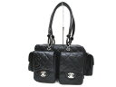 ［PR］【美品】CHANEL シャネルA25173 マルチポケット ショルダーバッグ カンボンライン ラムスキン×エナメル ブラック×ブラック シルバー金具 中古 ハンドバッグ トートバッグ レディース 女性用 ブランド 本革 レザー 黒 カーフ 希少 レア プレゼント ギフト バック