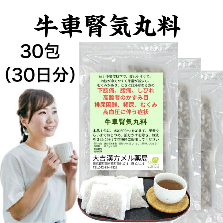 牛車腎気丸料 ごしゃじんきがんりょう 30日分 下肢痛 腰痛 しびれ かすみ目 排尿困難 頻尿 むくみ 高血圧に伴う症状 漢方薬 煎じ薬