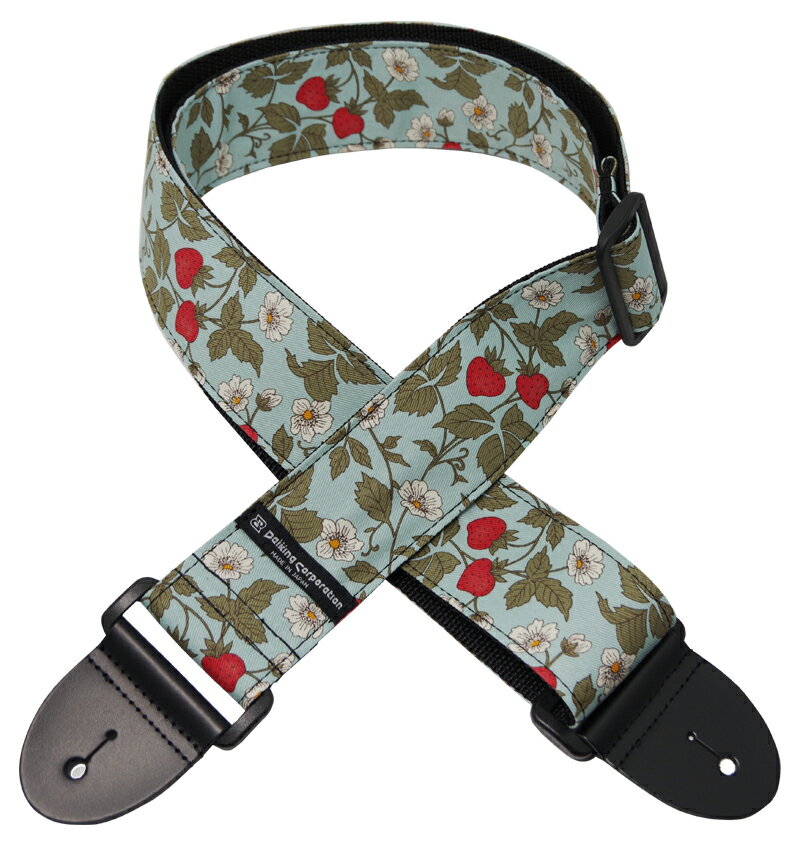 Daiking ギターストラップ いちごと花柄 フラワー柄 日本製 エレキギター ベース対応 おしゃれ 個性的 ギターアクセサリー