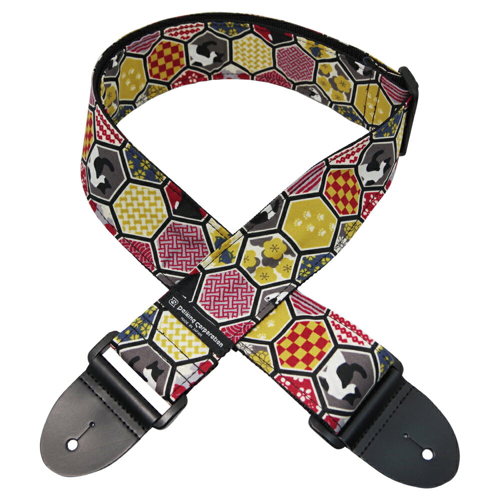 Daiking ギターストラップ ハチワレ亀甲猫柄 猫柄 日本製 エレキギター ベース対応 猫好き おしゃれ 個性的 ギターアクセサリー