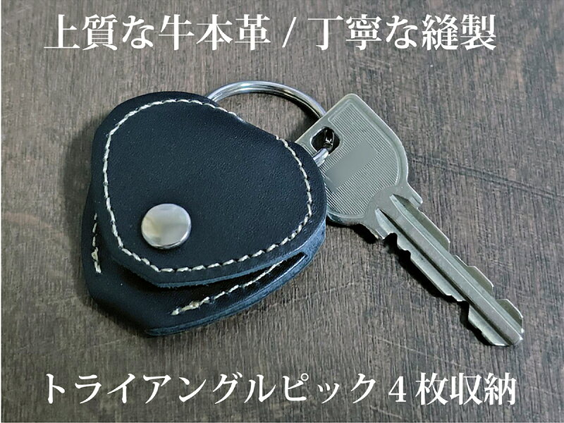 Daiking日本製 本革 ピックケース AFF-1200BK｜25mmリング付き・ピック4枚収納