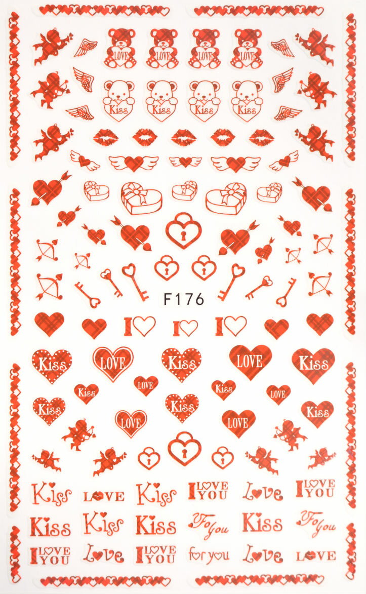 ネイル シール ステッカー ハート 鍵 クマ KISS LOVE デコ ネイルアート (F176)