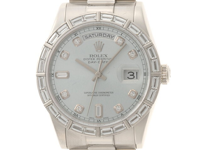 【K刻（2001年頃）】オーバーホール済　ROLEX　ロレックス　時計　デイデイト　118366A　バケットダイヤベゼル　10Pダイヤ　アイスブルー文字盤　プラチナ　オートマチック　【200】 【中古】【大黒屋】