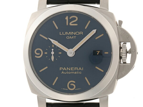 PANERAパネライ時計ルミノールGMTPAM01033W番自動巻きステンレス革ブルー300m防水男性用 432 中古 大黒