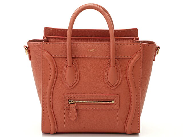 CELINE　セリーヌ　ラゲージ　ナノショッパー　オレンジ　レザー　【436】 【中古】【大黒屋】