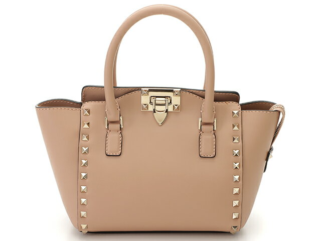 VALENTINO ヴァレンティノ ロックスタッズ　2WAYショウルダーバック　ピンクベージュ　【432】 【中古】【大黒屋】のサムネイル