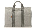 HERMES エルメス バッグ ニューフールトゥトートMM グレー ブラック キャンバス シルバー金 ...