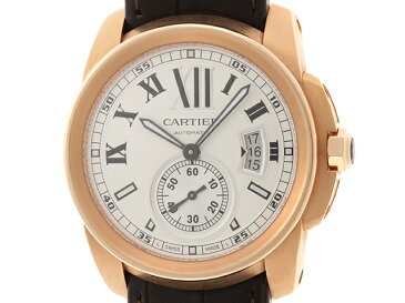 Cartier カルティエ カリブル W7100009 オートマチック シルバー文字盤 PG ピンクゴールド 革ベルト 生活防水 シースルーバッグ TM2【472】 【中古】【大黒屋】