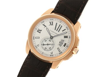Cartier カルティエ カリブル W7100009 オートマチック シルバー文字盤 PG ピンクゴールド 革ベルト 生活防水 シースルーバッグ TM2【472】 【中古】【大黒屋】