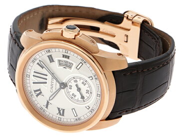 Cartier カルティエ カリブル W7100009 オートマチック シルバー文字盤 PG ピンクゴールド 革ベルト 生活防水 シースルーバッグ TM2【472】 【中古】【大黒屋】