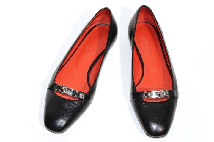 HERMES　エルメス　パンプス　バレエシューズ 《ビルバオ》　レディース38　約24.5cm　ブラック　レザー　参考定価￥157,300　（2148103334917）【474】 【中古】【大黒屋】のサムネイル