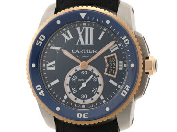 Cartier カルティエ カリブル ドゥ カルティエダイバー W2CA0008 K18ピンクゴールド/ステンレススティール ラバーベルト ブルー文字盤 自動巻き メンズ時計 2147400186816 【437】 【中古】【大黒屋】