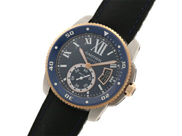 Cartier カルティエ カリブル ドゥ カルティエダイバー W2CA0008 K18ピンクゴールド/ステンレススティール ラバーベルト ブルー文字盤 自動巻き メンズ時計 2147400186816 【437】 【中古】【大黒屋】
