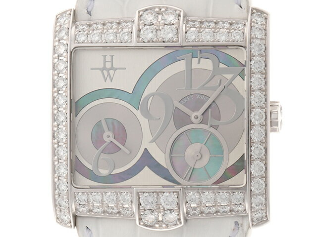 HARRY WINSTON ハリーウィンストン　アヴェニュー スクエアード　ダイヤベゼル　AVSQTZ38WW007（350/LQTZW）　シルバー/ブラックシェル文字盤　WG/革ベルト　ホワイトゴールド　クオーツ　時計【204】 【中古】【大黒屋】