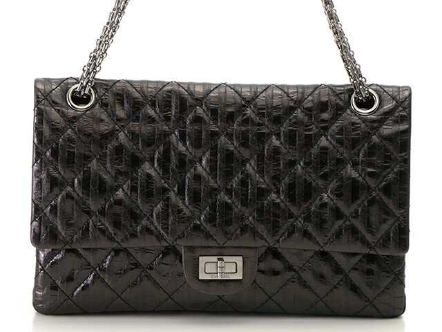 CHANEL　シャネル　バッグ　2.55　マトラッセ　ストライプ　Wフラップ　チェーンショルダー　ブラック/SV(シルバー金具)　【432】 【中古】【大黒屋】のサムネイル