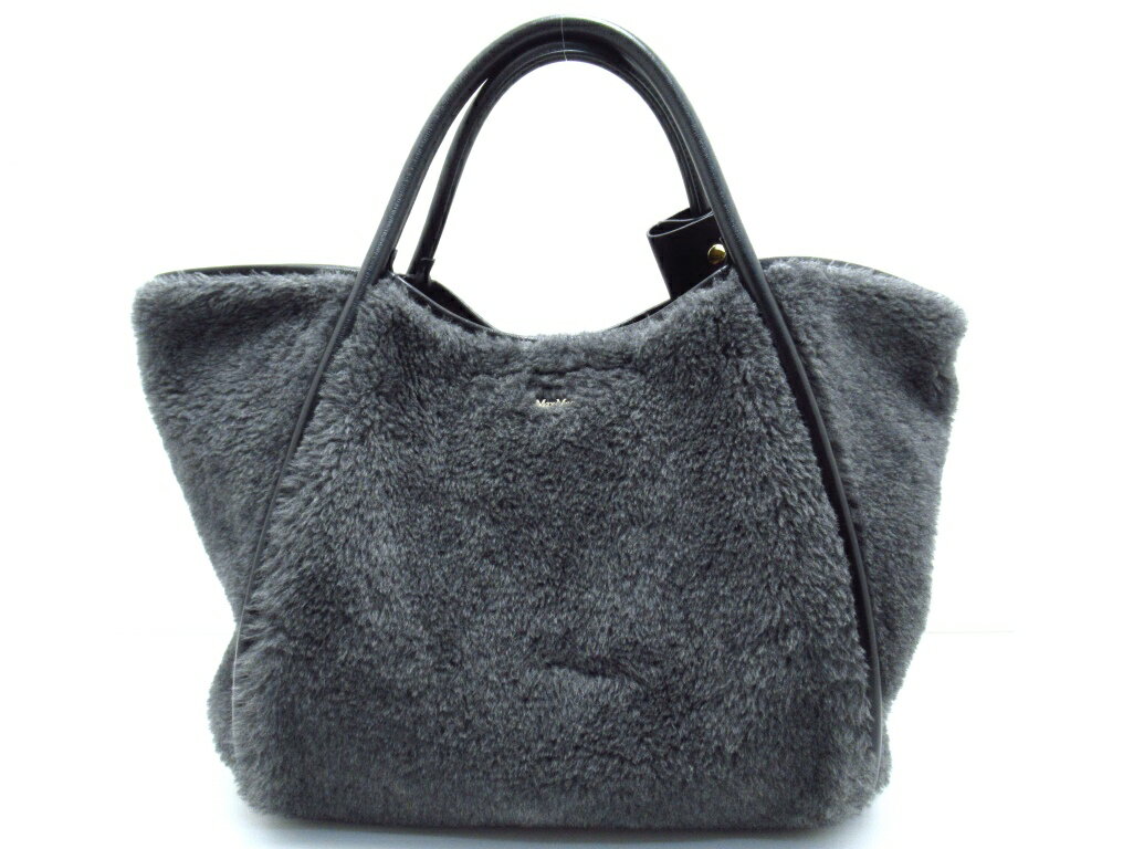 Max Mara　マックス マーラ　テディ　2WAYトートバッグ　ブラック/グレー　フェイクファー/レザー　14-51-63403　2143200429016　【460】 【中古】【大黒屋】のサムネイル