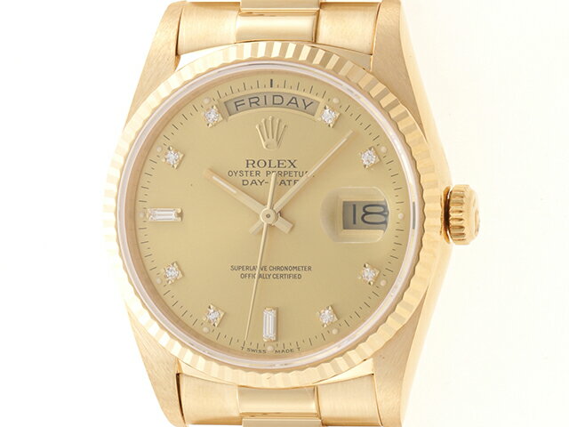 S番　ROLEX　ロレックス　時計　デイデイト　18238A　自動巻き　YG　10Pダイヤ　シャンパンゴールド文字盤　100m防水　男性用　【432】 【中古】【大黒屋】