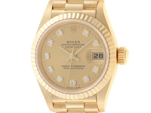 W番 1994年頃製　ROLEX　ロレックス　デイトジャスト　69178G　K18YG　シャンパンゴールド文字盤　10Pダイヤ　オートマチック 　レディース　（2141200299295）【200】T 【中古】【大黒屋】