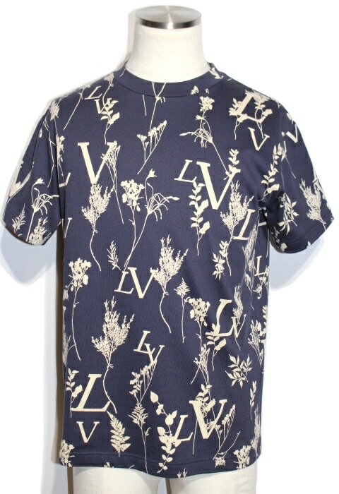 LOUIS VUITTON　ルイヴィトン　LV リーフ ディス チャージ Tシャツ　半袖　クルーネック　メンズ XS　ネイビー　コットン　2020年　2148103328503【200】 【中古】【大黒屋】