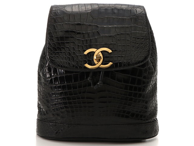 CHANEL シャネル ココマーク チェーンリュックサック ブラック/GP クロコ【430】2148103462009 【中古】【大黒屋】