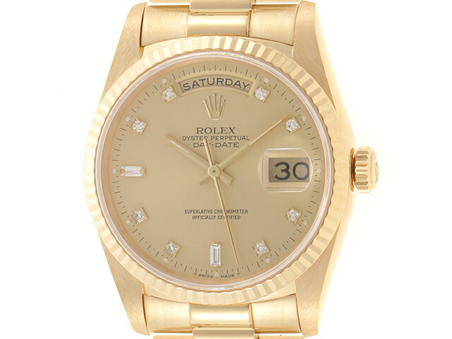 L番　並行1990年5月　ROLEX　ロレックス　時計　デイデイト　18238A　自動巻き　YG　シャンパンゴールド　10Pダイヤ　100M防水　男性用　【432】 【中古】【大黒屋】