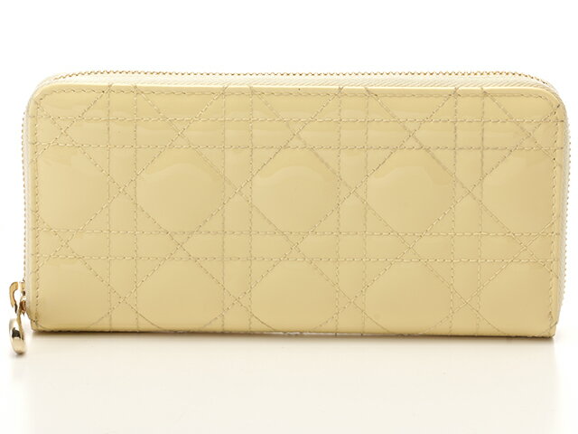 DIOR　ディオール　ラウンドファスナー　カナージュ　イエロー　エナメル　ゴールド金具　ロゴチャーム付　箱有り【430】2148103479915 【中古】【大黒屋】のサムネイル