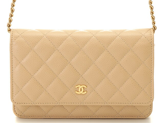 CHANEL　シャネル　チェーンウォレット　AP0250　キャビア　　ベージュ／GP　ゴールド金具　【471】 【中古】【大黒屋】のサムネイル