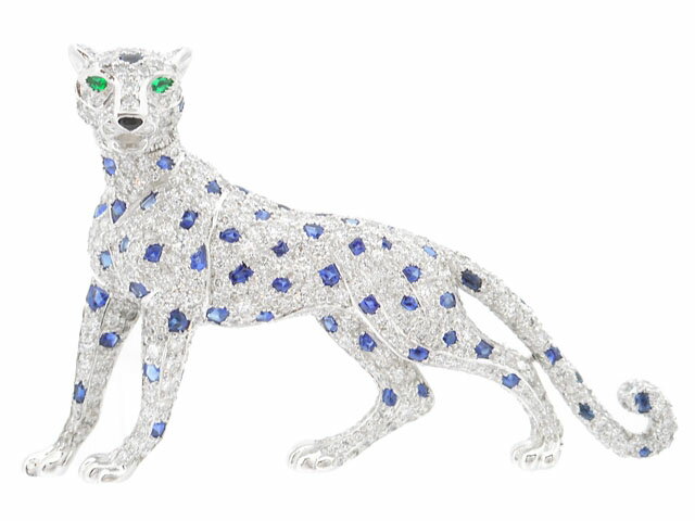 Cartier　カルティエ　貴金属・宝石　パンテール　ブローチ　PT　プラチナ　ダイヤモンド　サファイア　32.3g　豹　2143200400275　【433】 【中古】【大黒屋】のサムネイル