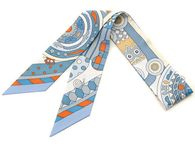 HERMES エルメス スカーフ トゥイリー ツイリー Les Murmures de la Foret 森のささやき ブルー シルク100％【473】 【中古】【大黒屋】のサムネイル