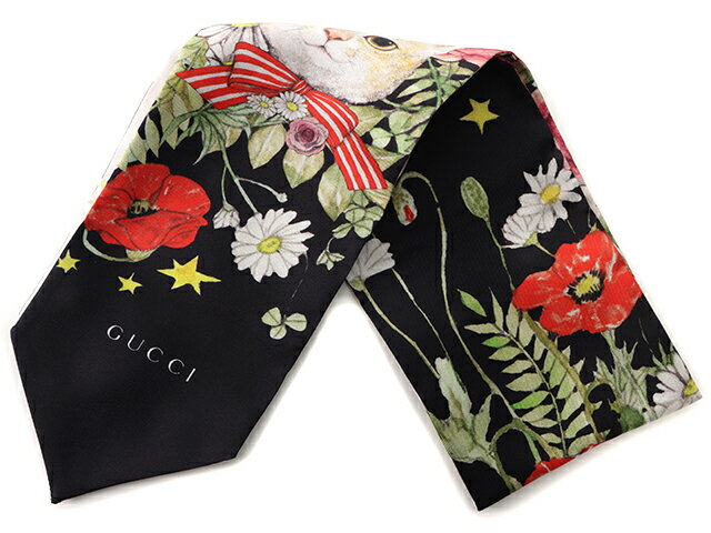 GUCCI 　グッチ 　スカーフ　667429 ヒグチユウコ シルク ネックボウ スカーフ/ブラック コラボ 　品質タグなし　【472】AH 【中古】【大黒屋】のサムネイル