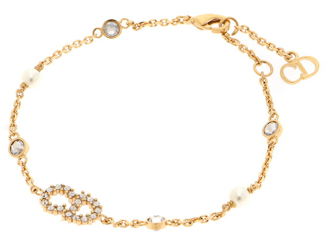 Christian Dior　クリスチャンディオール　ブレスレット　CLAIR D LUNE クレール ディー リュヌ ブレスレット CDロゴ メタル(ゴールド) ホワイトレジンパール ホワイトクリスタル 【472】AH 【中古】【大黒屋】のサムネイル