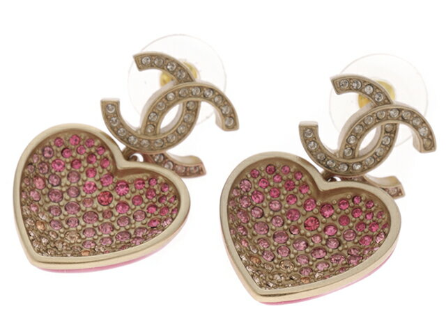 CHANEL　シャネル　ハートピアス　ラインストーン／ピンク／GP【471】 【中古】【大黒屋】のサムネイル