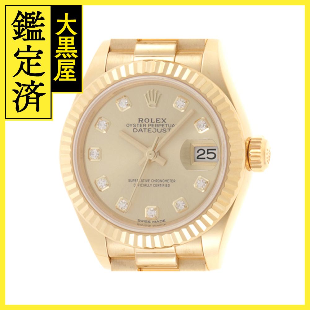 ランダム番　ROLEX　ロレックス　デイトジャスト28　279178G　自動巻き　YG　レディース　10Pダイヤインデックス　シャンパン文字盤【430】2143700169658 【中古】【大黒屋】