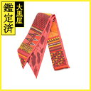 【送料無料】HERMES エルメス ツイリー シルク 野生とカモフラージュ Pelages et Camouflage コーラル/オレンジ/ルージュ【434】 【中古】【大黒屋】