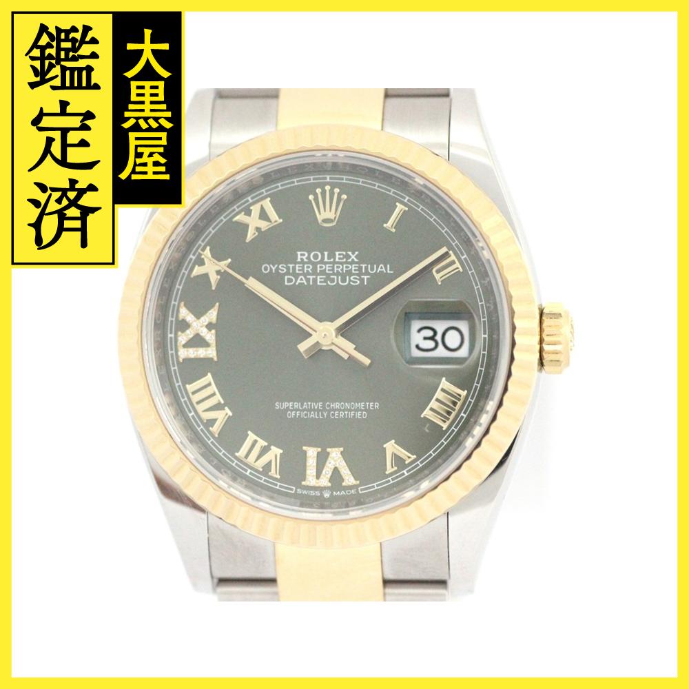 2021年10月正規品 ROLEX ロレックス 腕時計 デイトジャスト36 126233 オイスタースチール／イエローゴールド オリーブグリーンダイヤモンド文字盤 オイスターブレスレット 自動巻き【472】SJ 【中古】【大黒屋】