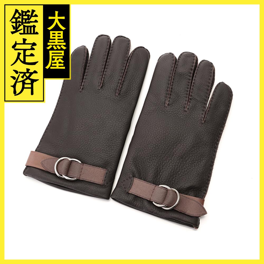 HERMES 　エルメス　手袋 ブラック/ブラウン サイズ7.5　【472】KS 【中古】【大黒屋】