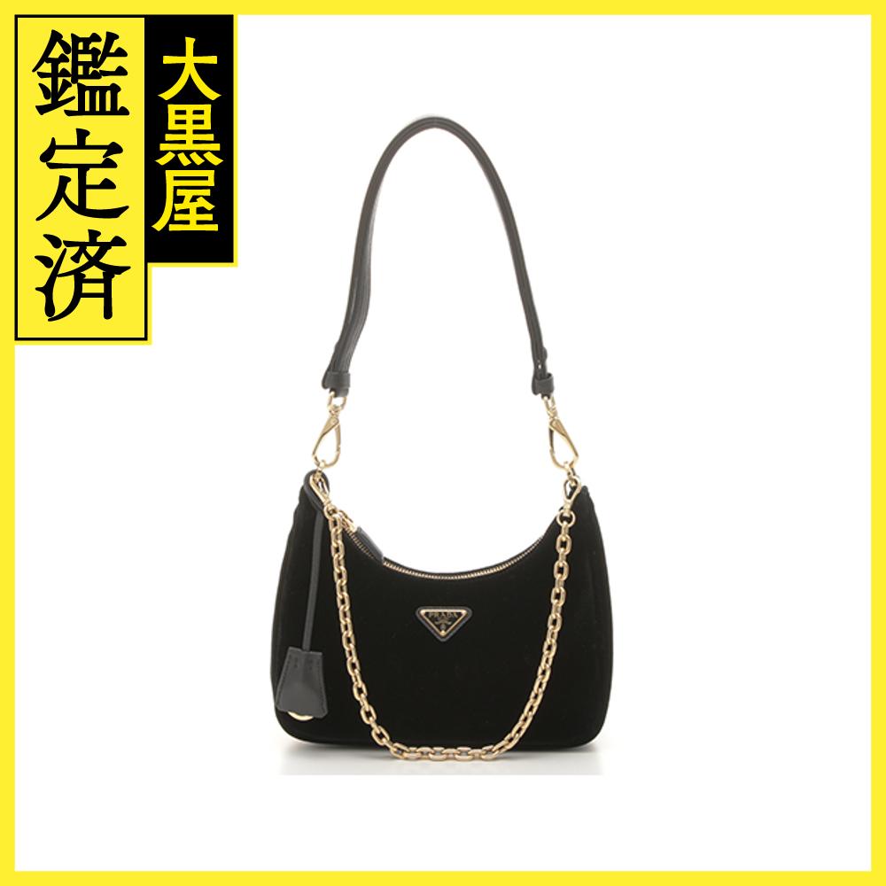 PRADA　プラダ　Re－Editionミニショルダーバック　ブラック　ベルベット／レザー　【471】　Y 【中古】【大黒屋】