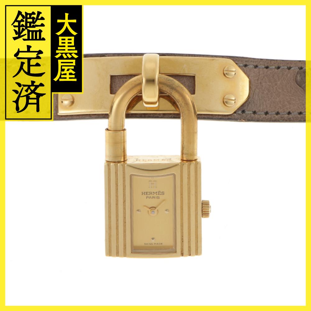 【送料無料】HERMES エルメス レディース時計 ケリーウォッチ クオーツ GP/オーストリッチ グレー ゴールド文字盤 KE1.201【430】 【中古】【大黒屋】