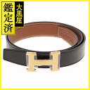 HERMES　 エルメス　ベルトバックルH&リバーシブルベル32mm 　#100　ブラック　ゴールド　ボックスカーフ　トゴ　H064544CC06【431】2143000685285 【中古】【大黒屋】