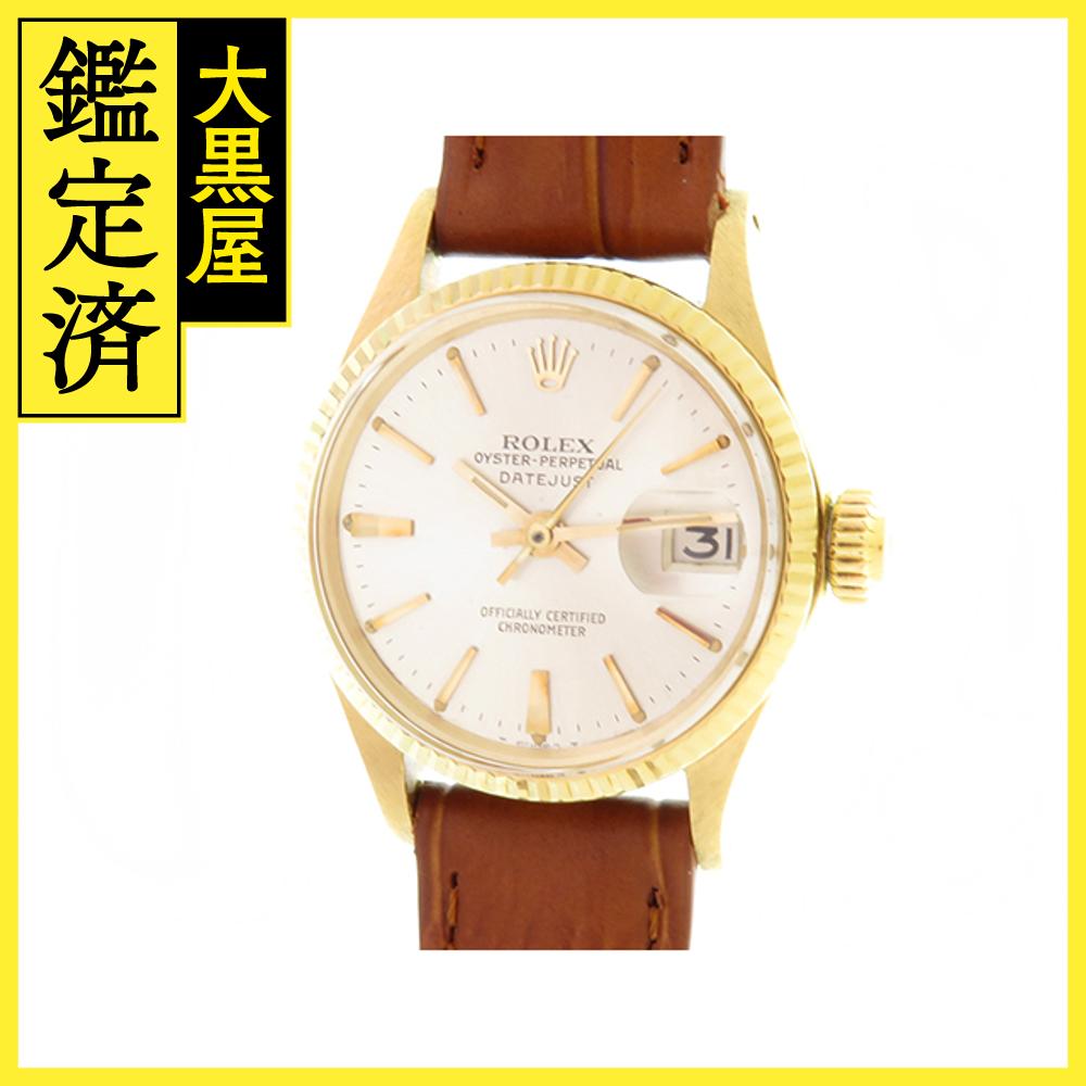 1965年製　ROLEX　オイスターパーペチュアル デイト　6517　Cal.1160　イエローゴールド/革　自動巻き　レディース時計　アンティーク　2143400206929　【207】 【中古】【大黒屋】