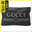 GUCCI　グッツ　ロゴプリント　ポートフォリオクラッチバッグ　ブラック　レザー　500984　【436】2147100508864 【中古】【大黒屋】