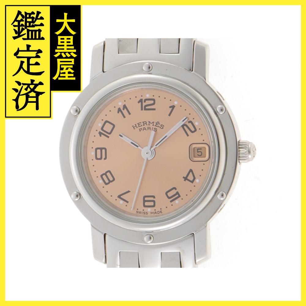 HERMES　エルメス　クリッパー　CL4.210　ステンレス　ピンク文字盤　女性用クオーツ時計【473】 【中古】【大黒屋】